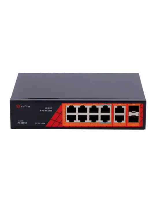 Safire Switch Hi-PoE - 8 puertos PoE + 2 SFP + 2 RJ45 - Velocidad de p
