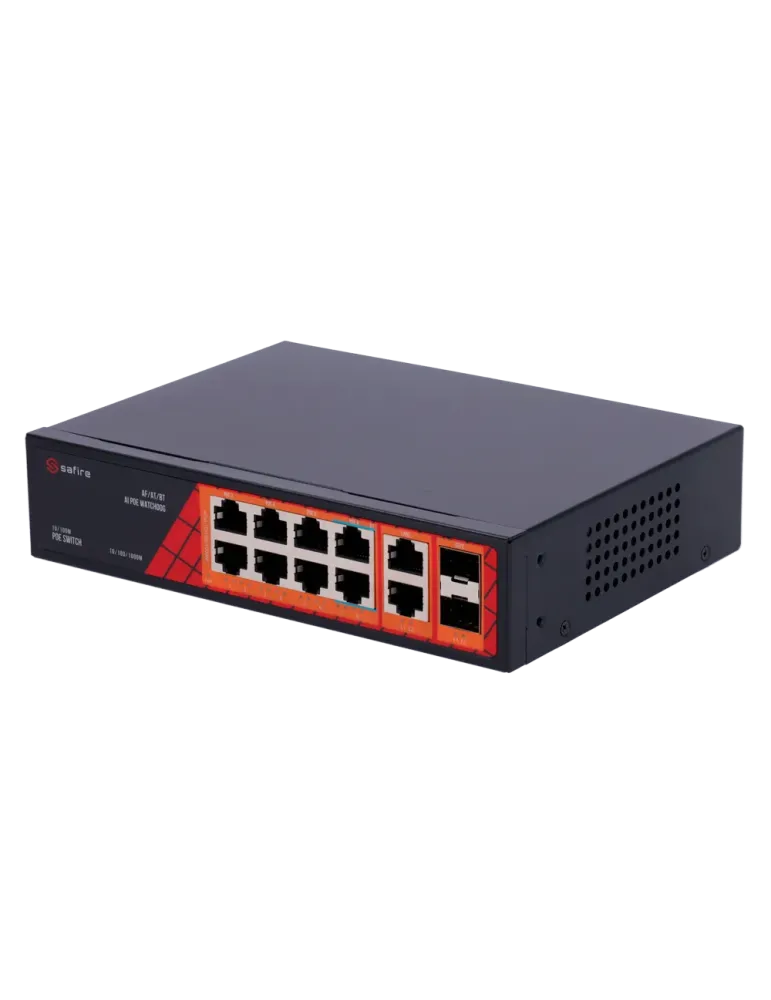 Safire Switch Hi-PoE - 8 puertos PoE + 2 SFP + 2 RJ45 - Velocidad de p