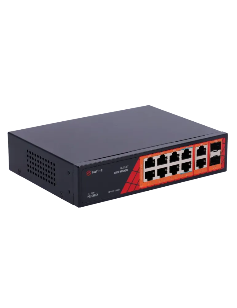 Safire Switch Hi-PoE - 8 puertos PoE + 2 SFP + 2 RJ45 - Velocidad de p