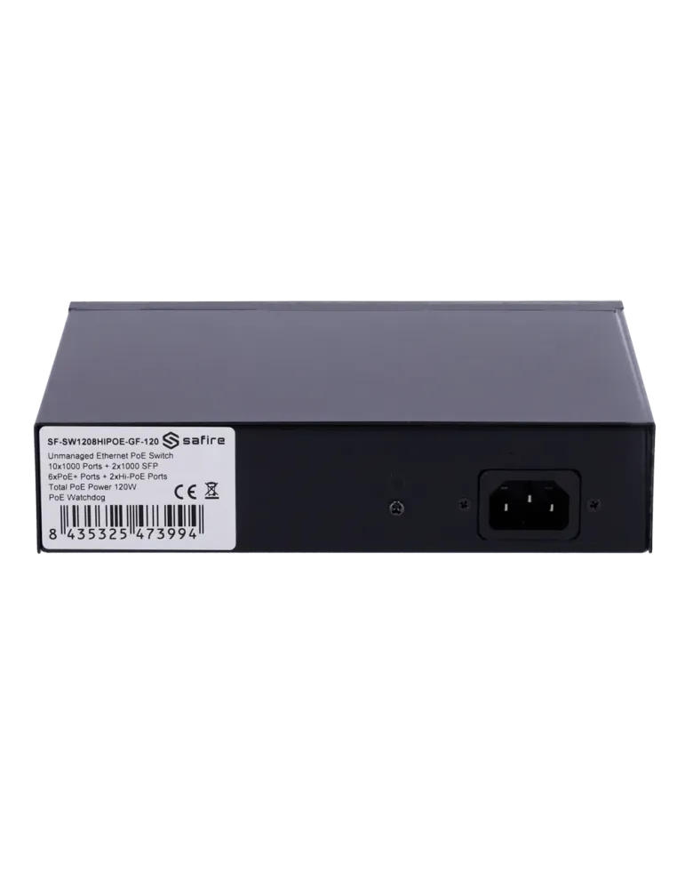 Safire Switch Hi-PoE - 8 puertos PoE + 2 SFP + 2 RJ45 - Velocidad de p