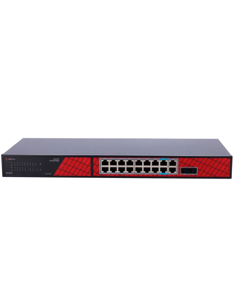 Safire Switch Hi-PoE - 16 puertos PoE + 2 SFP + 2 RJ45 - Velocidad de