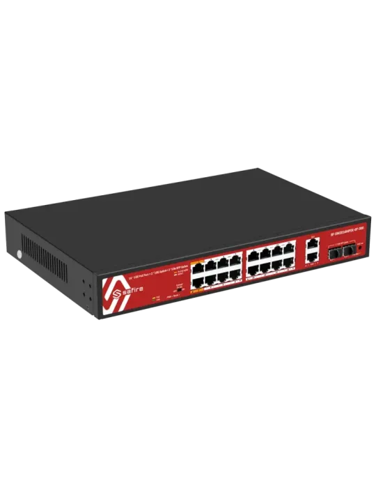 Safire Switch Hi-PoE - 16 puertos PoE + 2 SFP + 2 RJ45 - Velocidad de