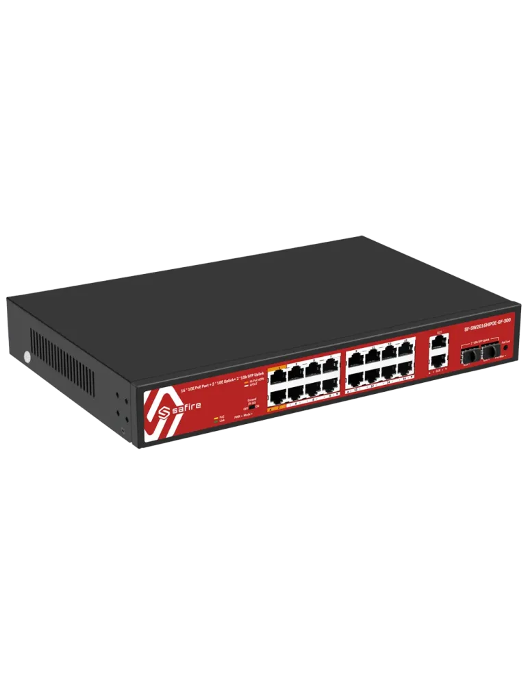Safire Switch Hi-PoE - 16 puertos PoE + 2 SFP + 2 RJ45 - Velocidad de