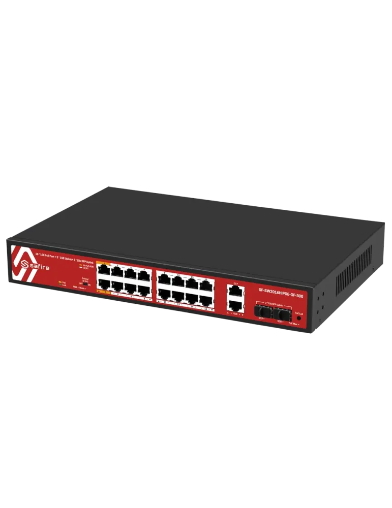Safire Switch Hi-PoE - 16 puertos PoE + 2 SFP + 2 RJ45 - Velocidad de