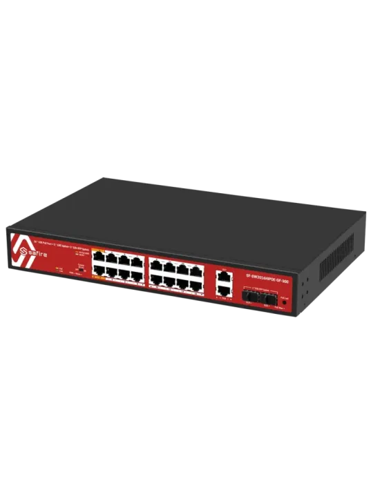 Safire Switch Hi-PoE - 16 puertos PoE + 2 SFP + 2 RJ45 - Velocidad de