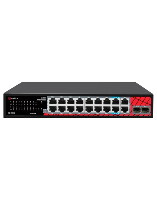 Safire Switch Hi-PoE - 16 puertos PoE + 2 SFP + 2 RJ45 - Velocidad de
