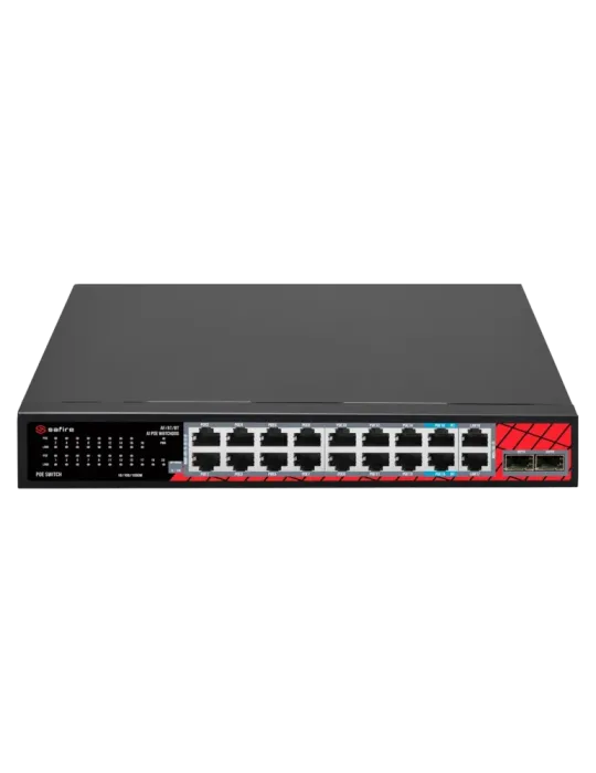 Safire Switch Hi-PoE - 16 puertos PoE + 2 SFP + 2 RJ45 - Velocidad de