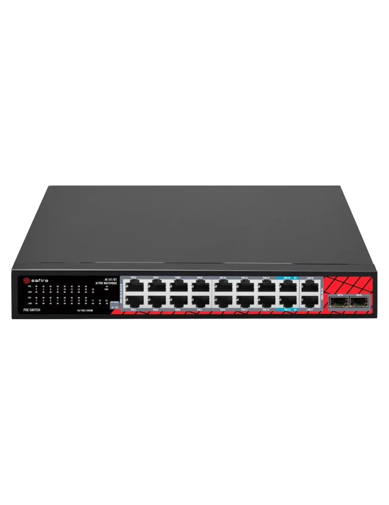 Safire Switch Hi-PoE - 16 puertos PoE + 2 SFP + 2 RJ45 - Velocidad de