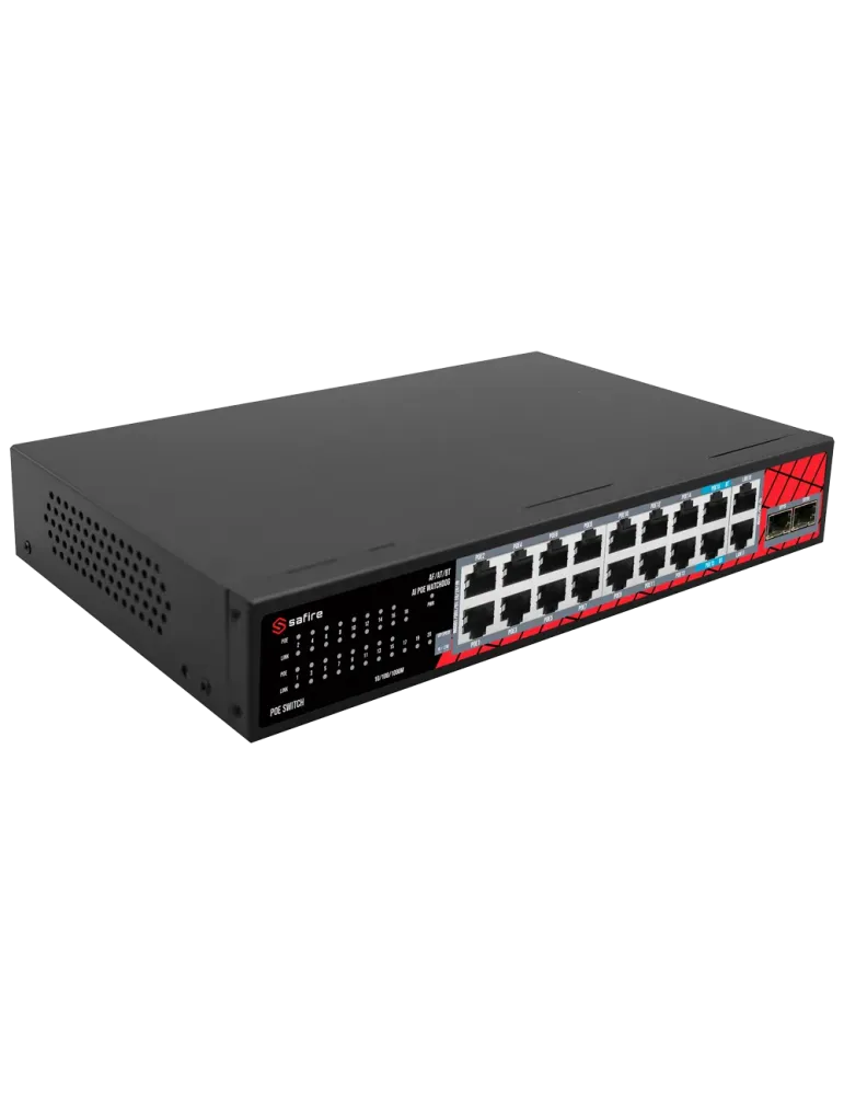 Safire Switch Hi-PoE - 16 puertos PoE + 2 SFP + 2 RJ45 - Velocidad de