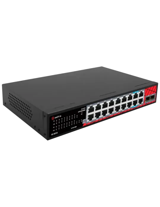 Safire Switch Hi-PoE - 16 puertos PoE + 2 SFP + 2 RJ45 - Velocidad de