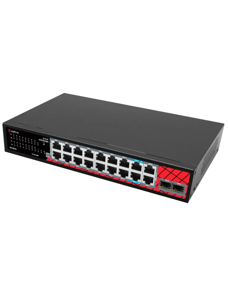 Safire Switch Hi-PoE - 16 puertos PoE + 2 SFP + 2 RJ45 - Velocidad de