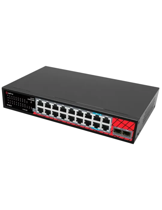 Safire Switch Hi-PoE - 16 puertos PoE + 2 SFP + 2 RJ45 - Velocidad de