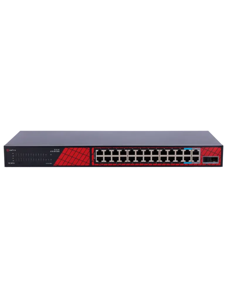 Safire Switch Hi-PoE - 24 puertos + 2 SFP Uplink + 2 Uplink RJ45 - Vel