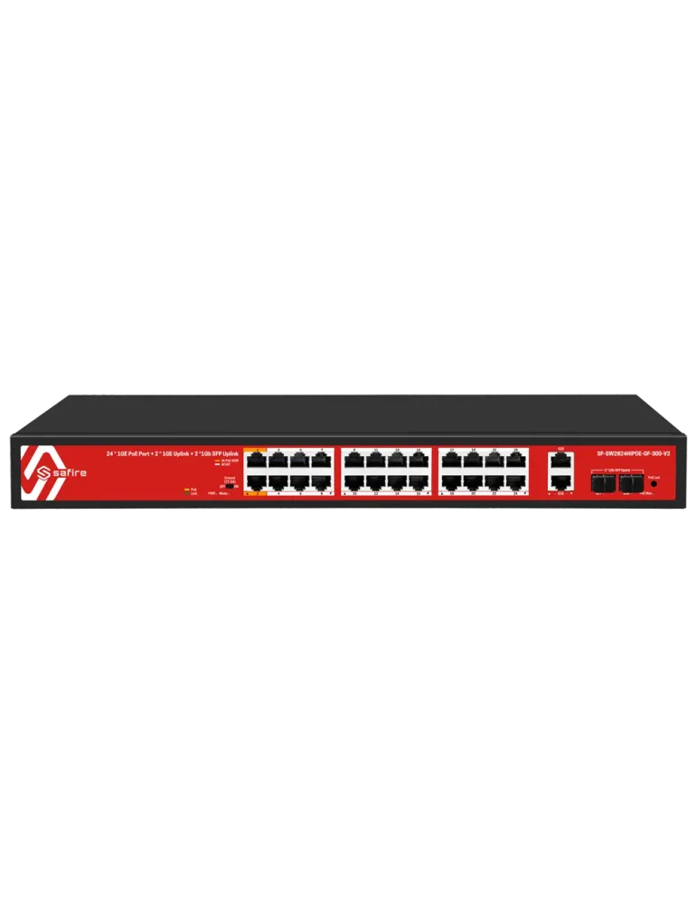 Safire Switch Hi-PoE - 24 puertos PoE + 2 SFP + 2 RJ45 - Velocidad de