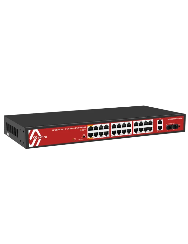 Safire Switch Hi-PoE - 24 puertos PoE + 2 SFP + 2 RJ45 - Velocidad de