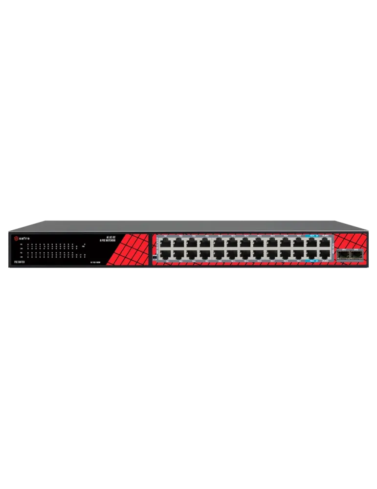 Safire Switch Hi-PoE - 24 puertos + 2.5GE SFP Uplink + 2 Uplink RJ45 -