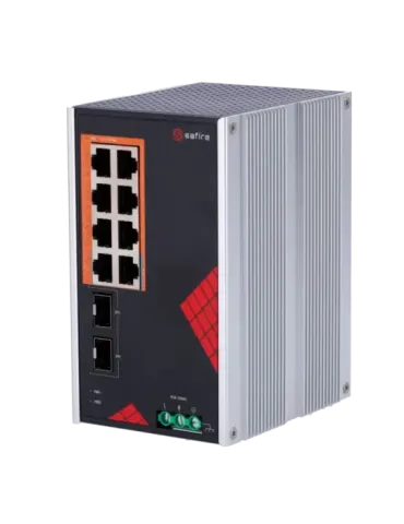 Safire Switch Industrial Alimentación AC y DC - 8 puertos Gigabit + 2