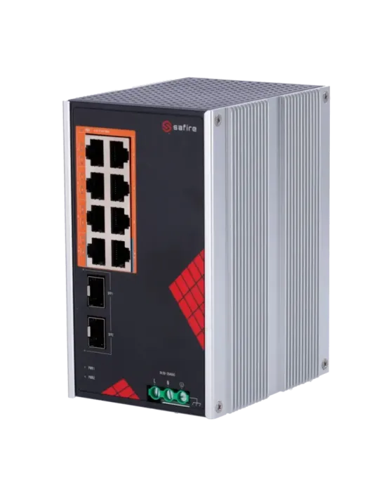 Safire Switch Industrial Alimentación AC y DC - 8 puertos Gigabit + 2