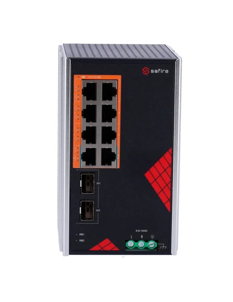 Safire Switch Industrial Alimentación AC y DC - 8 puertos Gigabit + 2