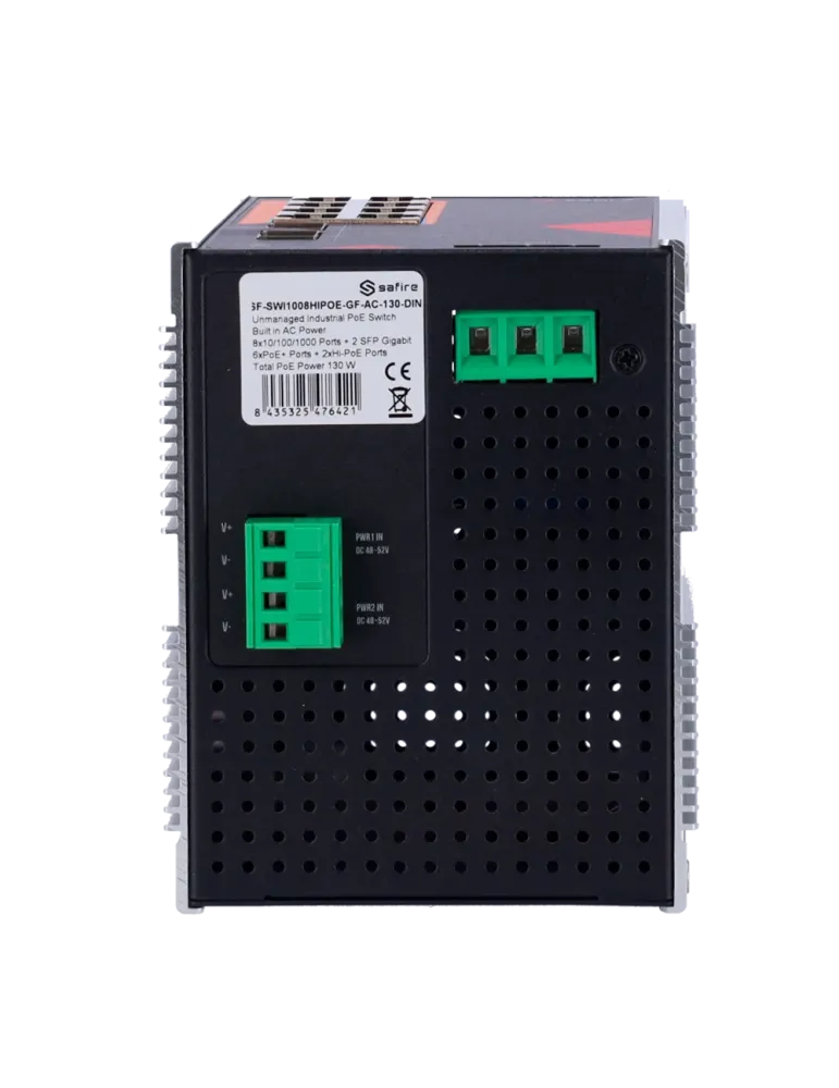 Safire Switch Industrial Alimentación AC y DC - 8 puertos Gigabit + 2