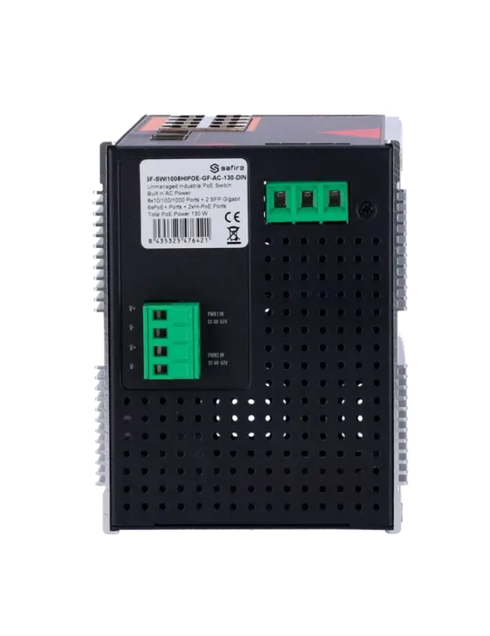 Safire Switch Industrial Alimentación AC y DC - 8 puertos Gigabit + 2