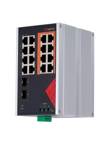 Safire Switch Industrial Alimentación AC y DC - 16 puertos Gigabit + 2