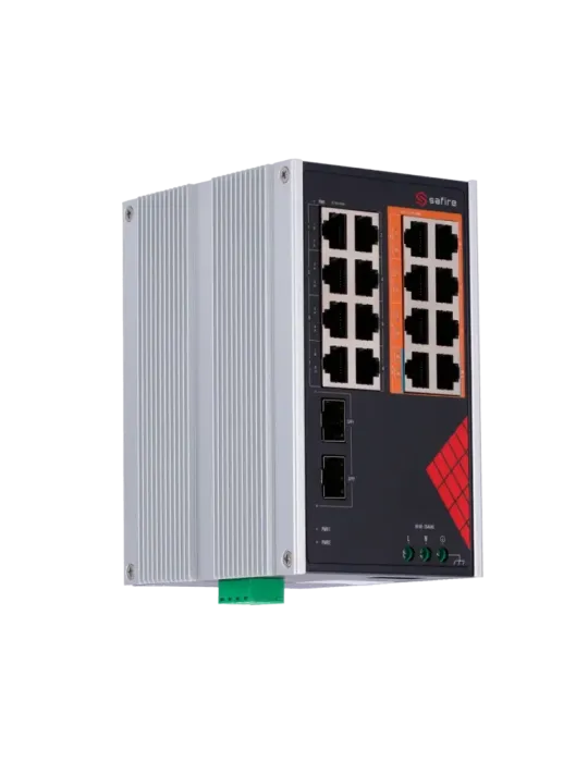 Safire Switch Industrial Alimentación AC y DC - 16 puertos Gigabit + 2