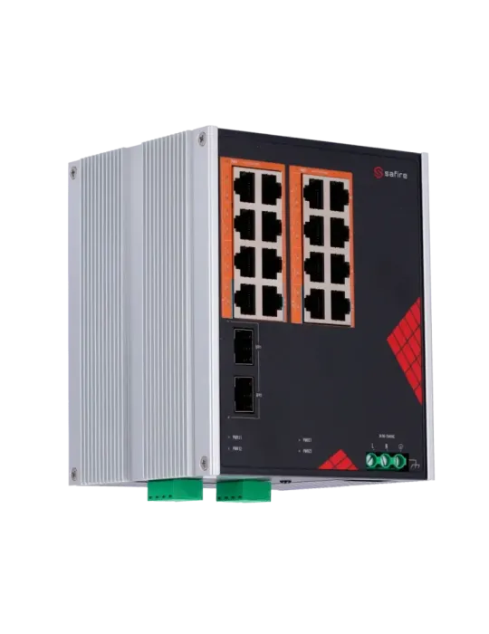 Safire Switch Industrial Alimentación AC y DC - 16 puertos Gigabit + 2
