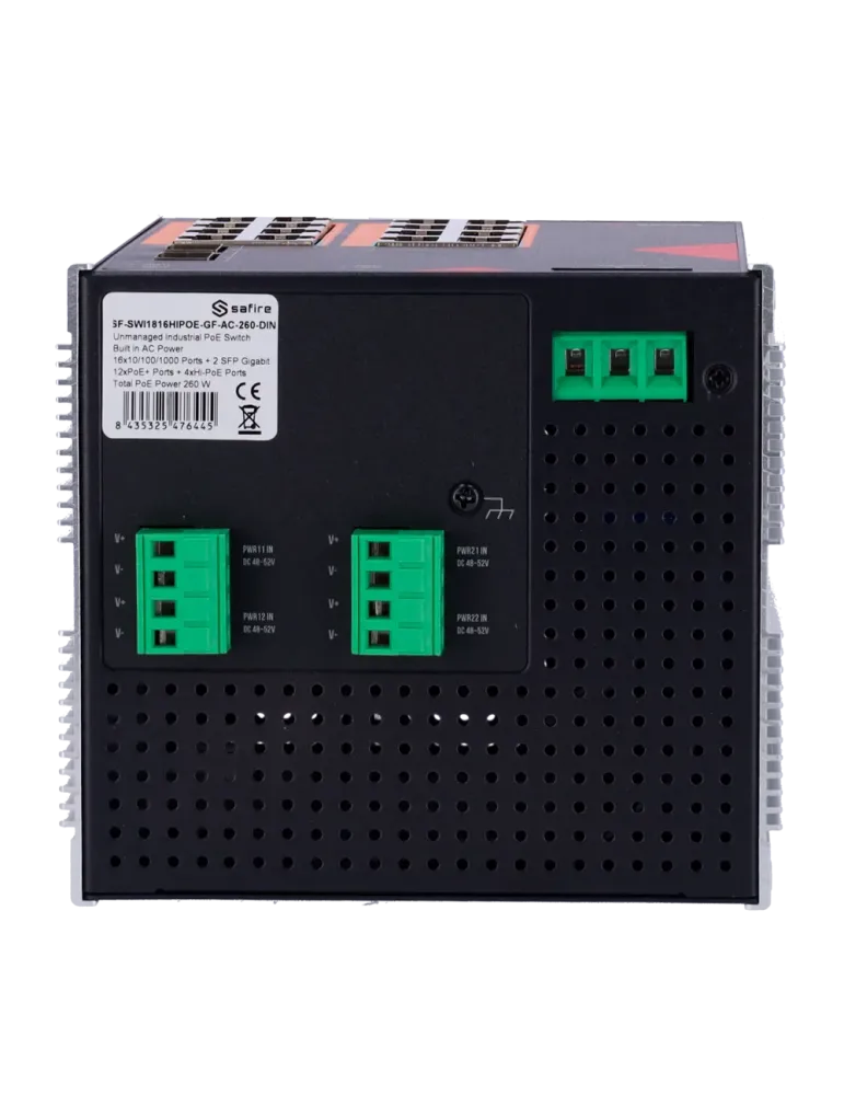 Safire Switch Industrial Alimentación AC y DC - 16 puertos Gigabit + 2