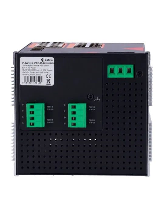 Safire Switch Industrial Alimentación AC y DC - 16 puertos Gigabit + 2