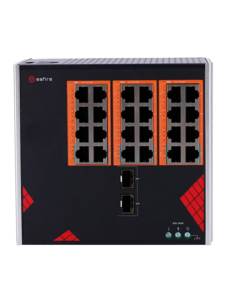 Safire Switch Industrial Alimentación AC 90~264V - 24 puertos Gigabit