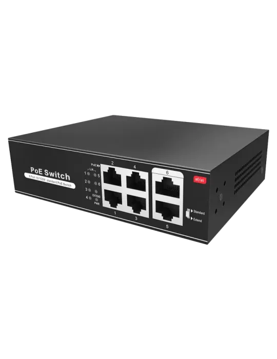MARCA BLANCA Switch PoE - 4 puertos PoE + 2 Uplink RJ45 - Velocidad ha