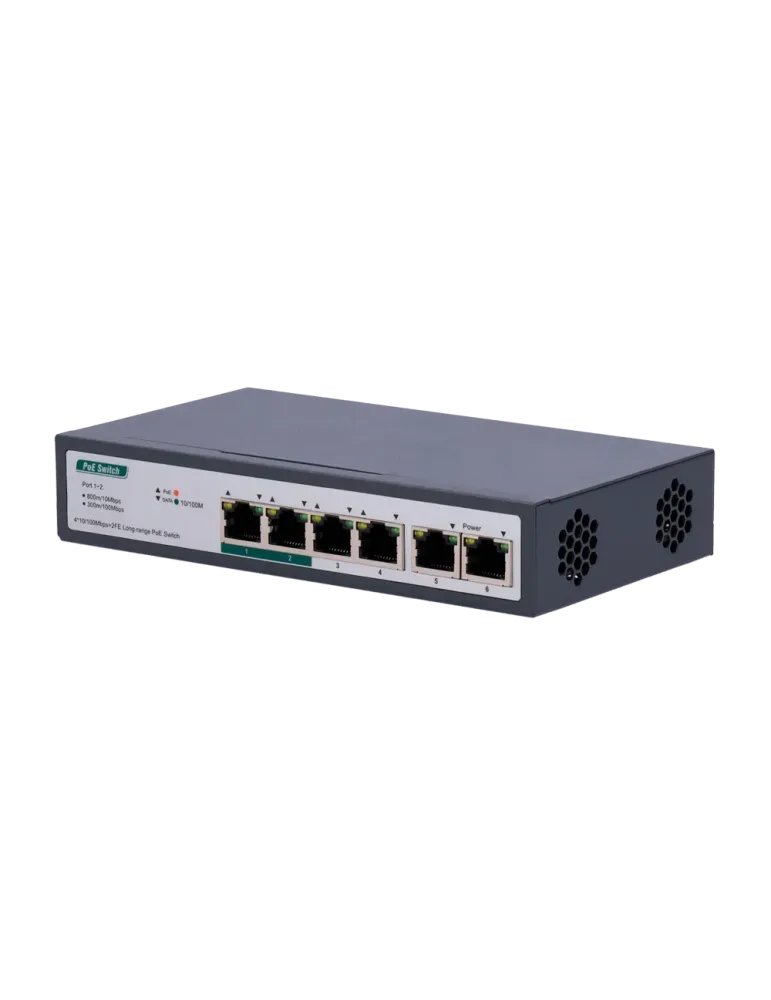 MARCA BLANCA Switch PoE - 4 puertos PoE+ FE + 2 FE Uplink - Velocidad