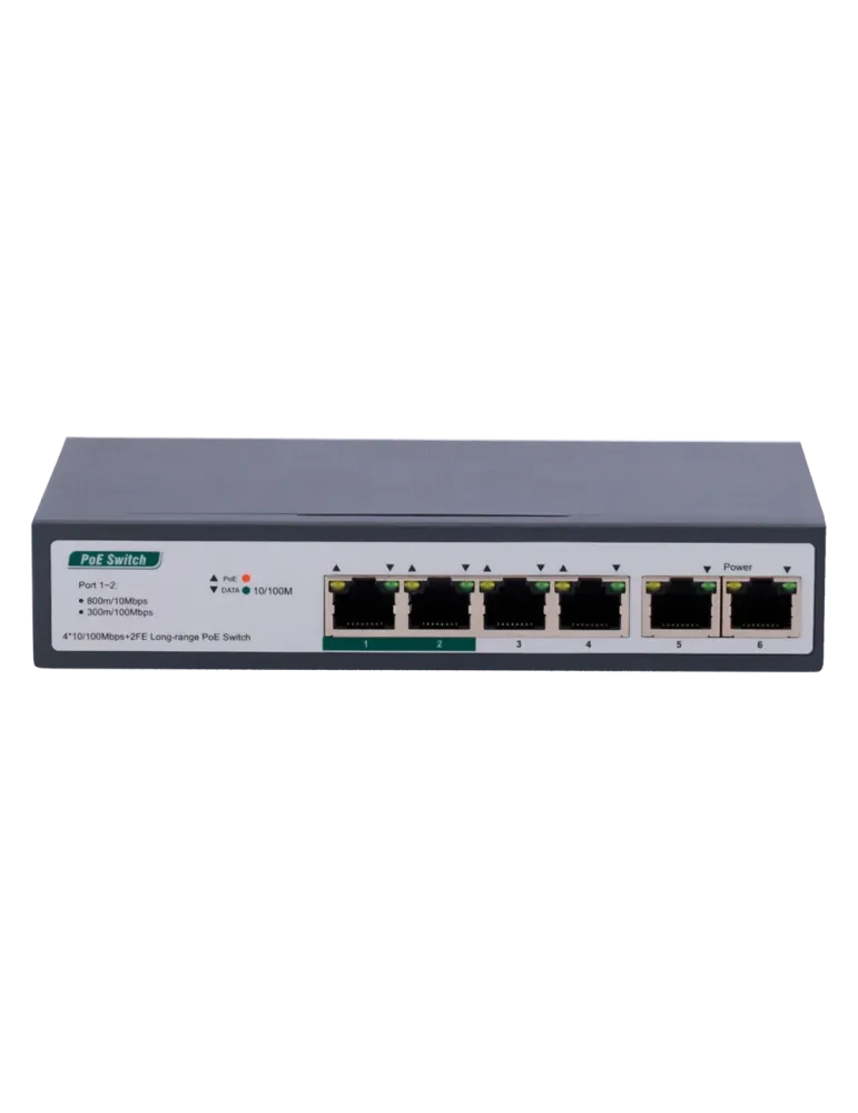 MARCA BLANCA Switch PoE - 4 puertos PoE+ FE + 2 FE Uplink - Velocidad