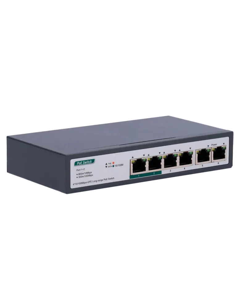 MARCA BLANCA Switch PoE - 4 puertos PoE+ FE + 2 FE Uplink - Velocidad