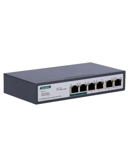 MARCA BLANCA Switch PoE - 4 puertos PoE+ FE + 2 FE Uplink - Velocidad