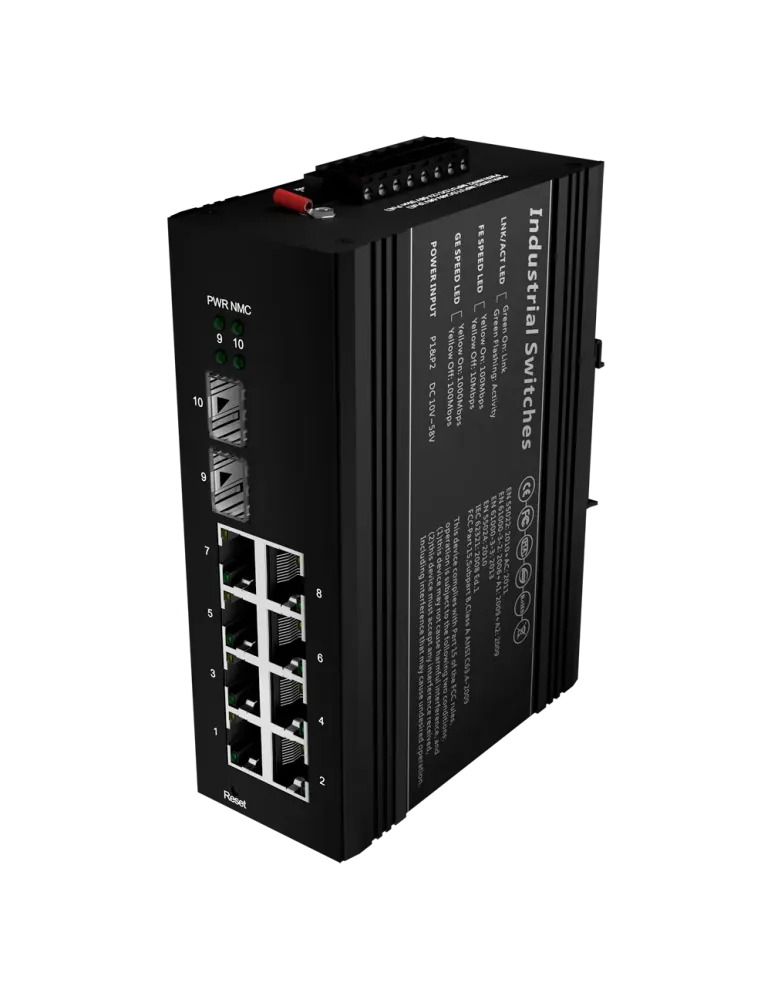 MARCA BLANCA Switch PoE Marca Blanca - Montaje en carril DIN - 8 Puert