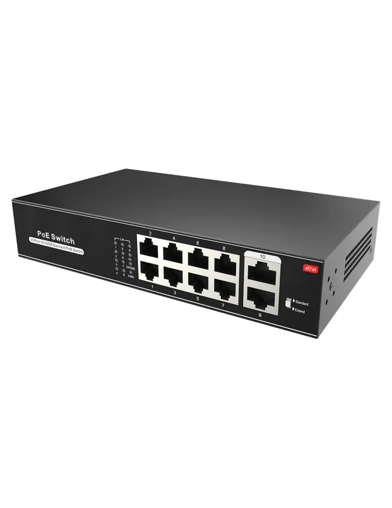 MARCA BLANCA Switch PoE - 8 puertos PoE + 2 Uplink RJ45 - Velocidad 10