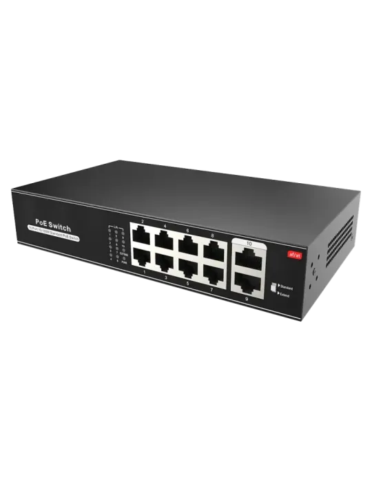 MARCA BLANCA Switch PoE - 8 puertos PoE + 2 Uplink RJ45 - Velocidad 10