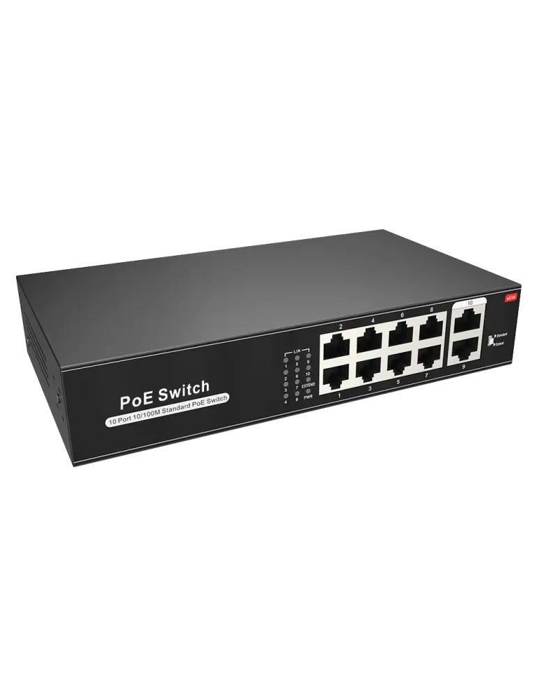 MARCA BLANCA Switch PoE - 8 puertos PoE + 2 Uplink RJ45 - Velocidad 10