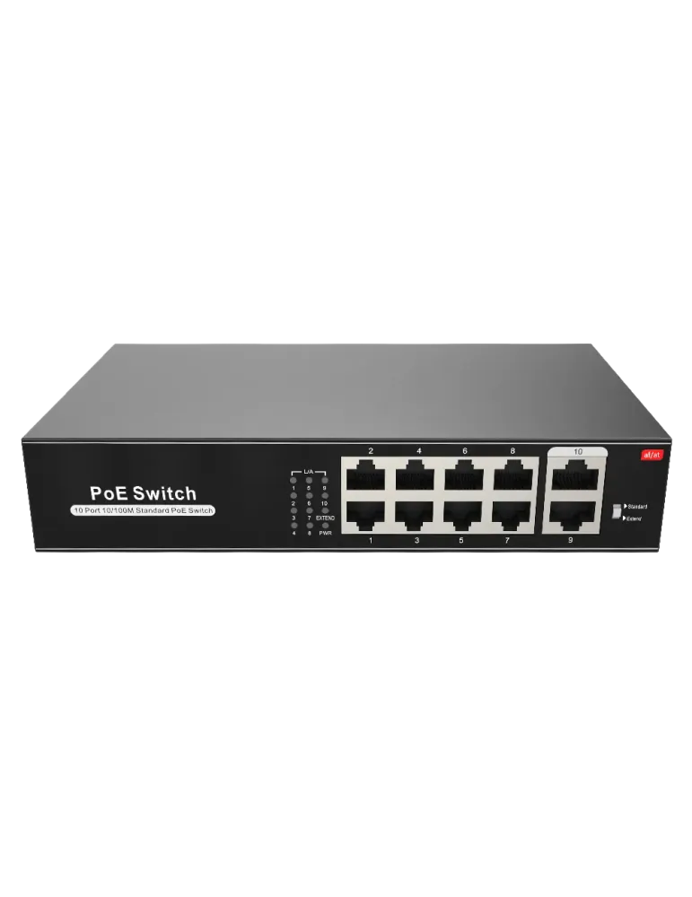 MARCA BLANCA Switch PoE - 8 puertos PoE + 2 Uplink RJ45 - Velocidad 10