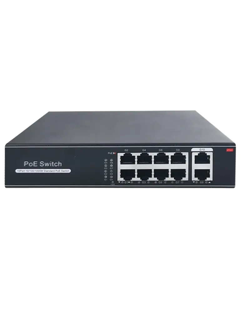 MARCA BLANCA Switch PoE - 8 puertos RJ45 + 2 RJ45 Uplink - Velocidad d