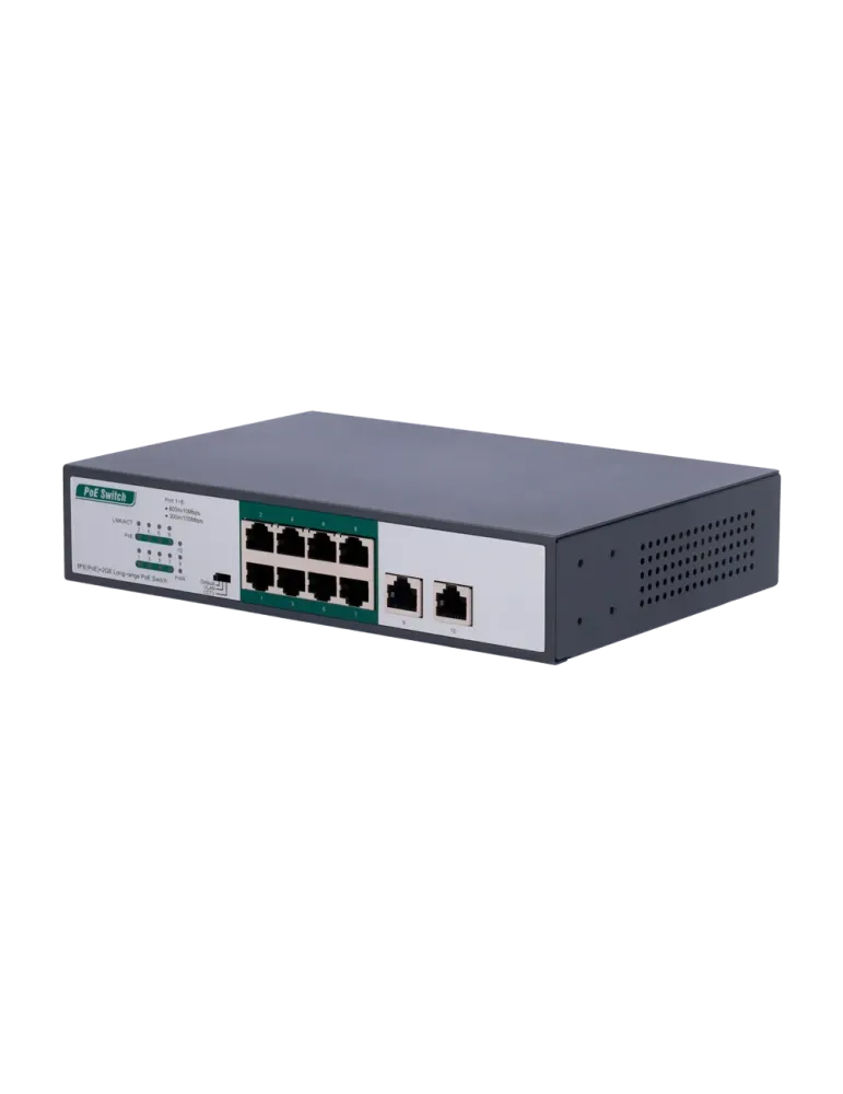 MARCA BLANCA Switch PoE - 8 puertos PoE FE + 2 GE - Velocidad 8 x10/10
