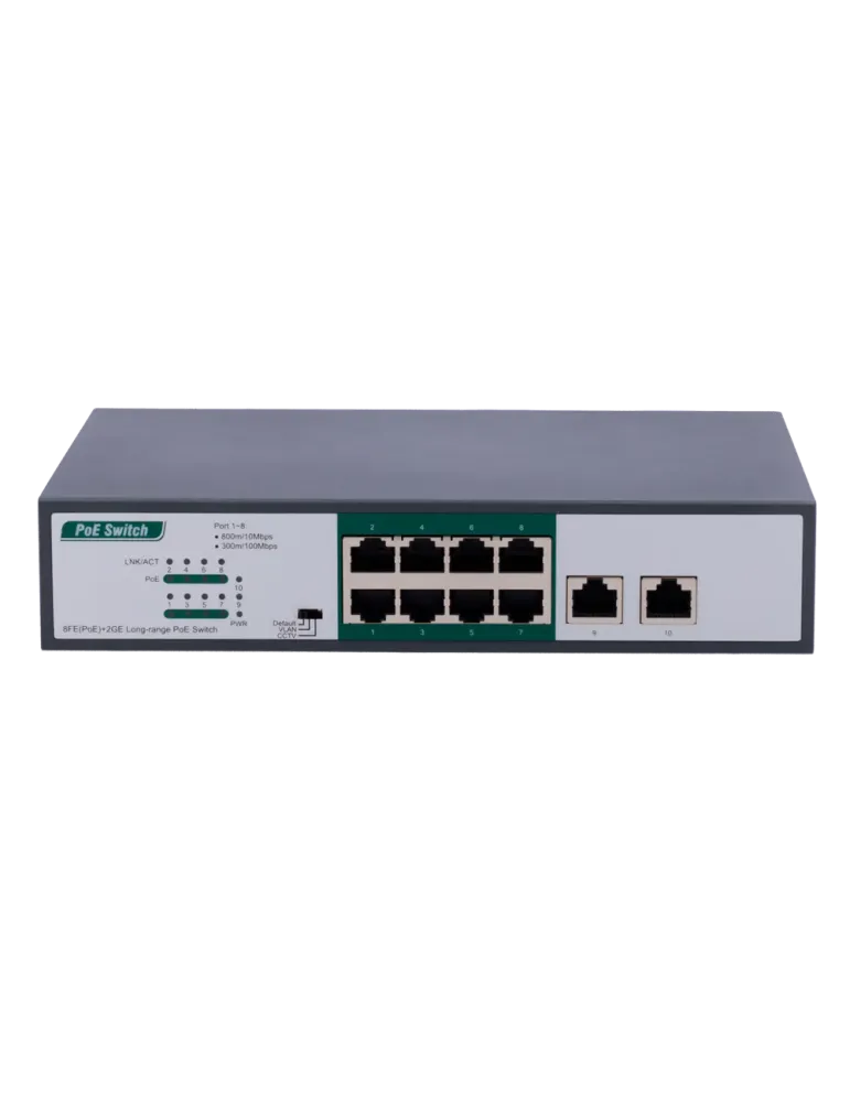 MARCA BLANCA Switch PoE - 8 puertos PoE FE + 2 GE - Velocidad 8 x10/10