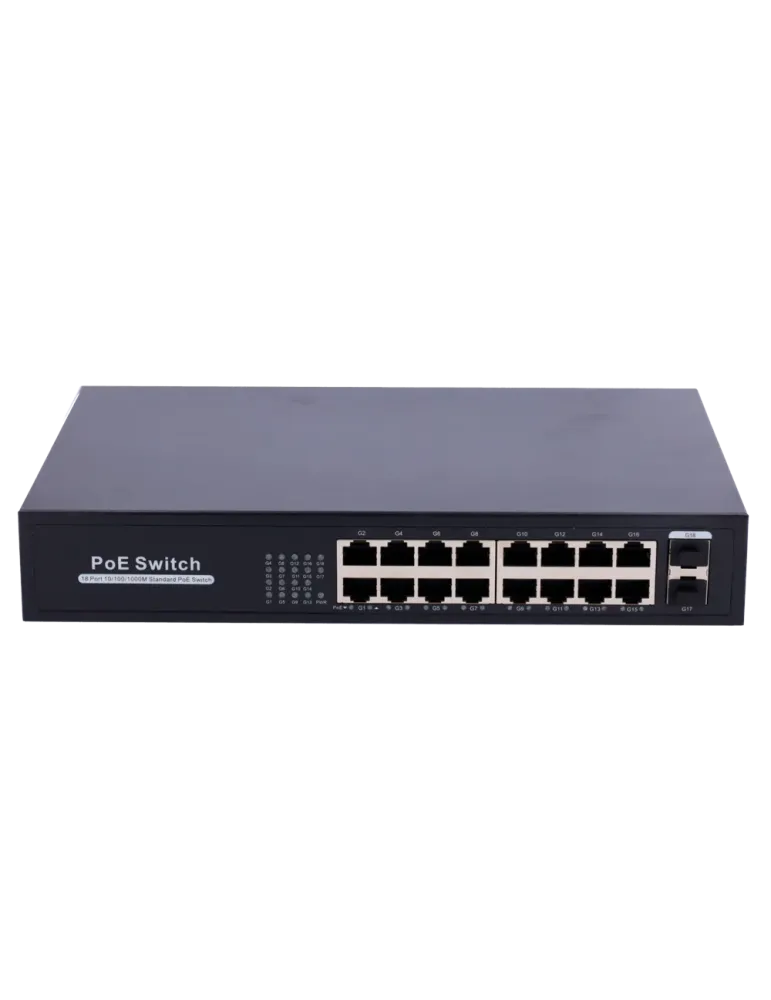 MARCA BLANCA Switch PoE - 16 puertos RJ45 + 2 SFP Uplink - 16x 10/100/