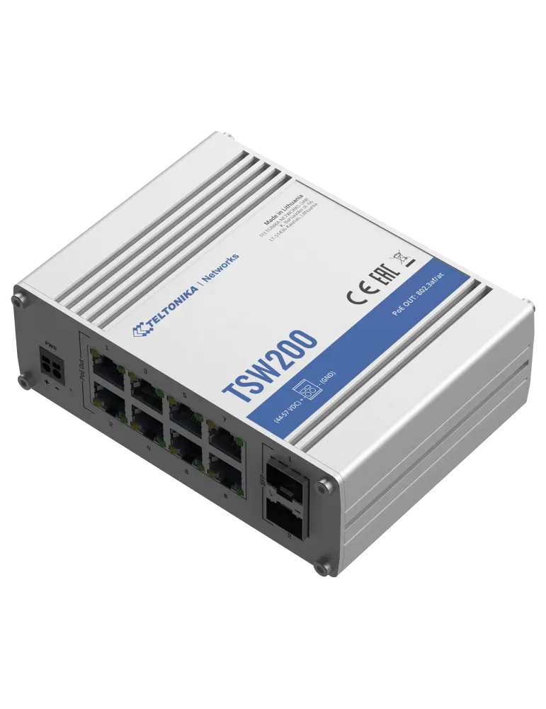 Teltonika Switch PoE No gestionable Industrial - 8 puertos Ethernet RJ