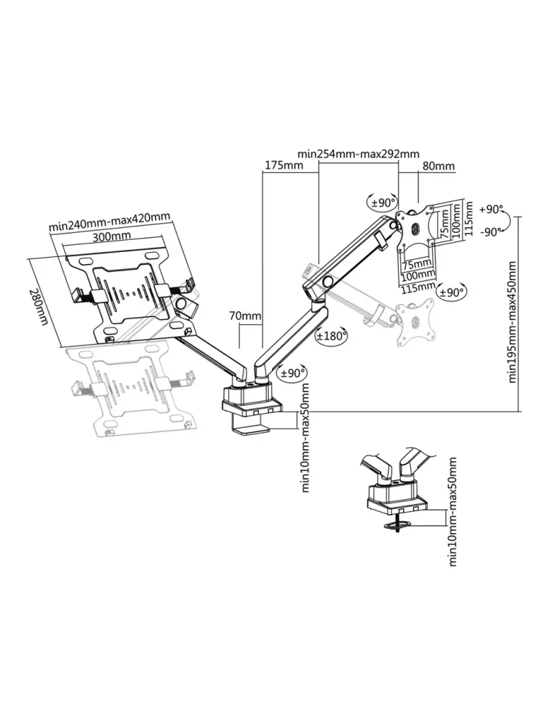 MARCA BLANCA Brazo para monitor y PC - Instalación en mesa - Peso sopo