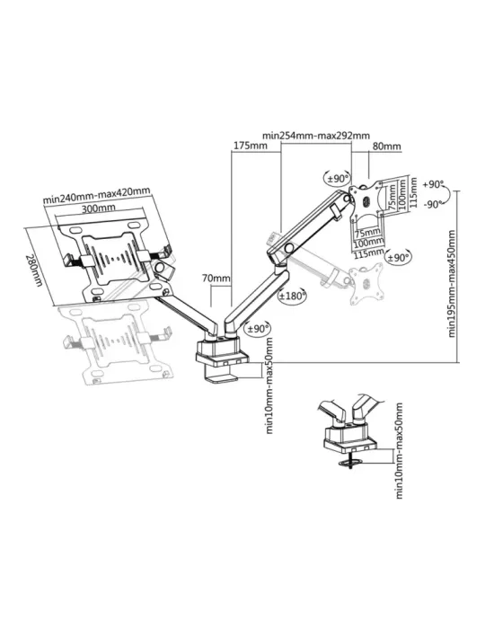 MARCA BLANCA Brazo para monitor y PC - Instalación en mesa - Peso sopo