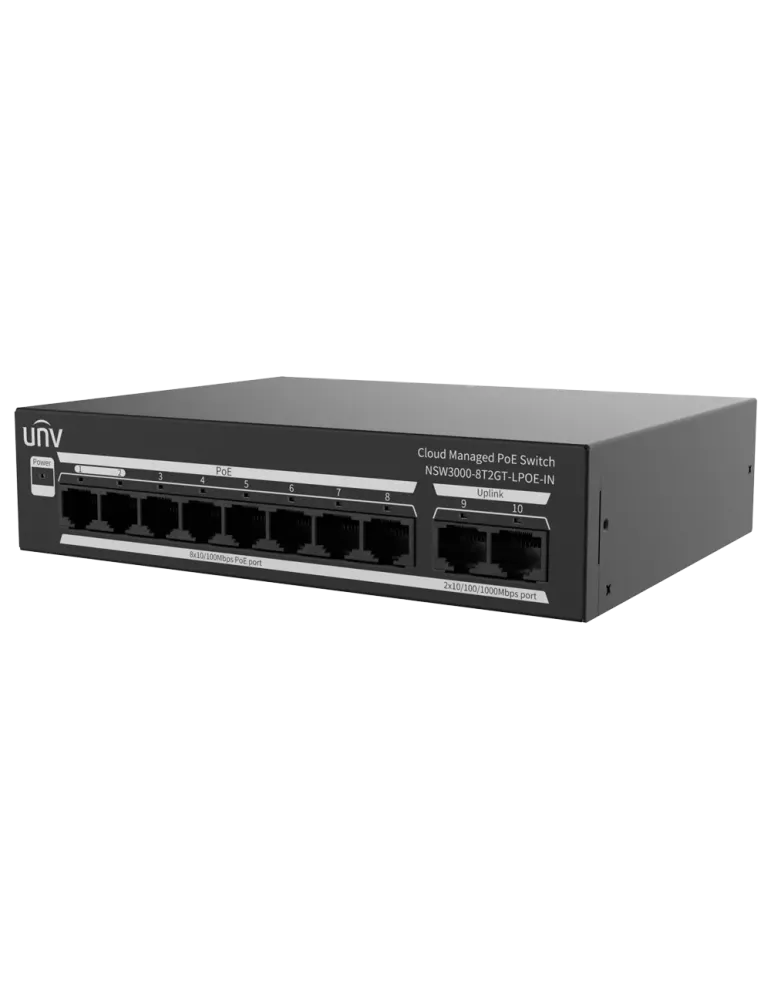 Uniview Switch PoE Cloud Gestionable Capa 2 - 8 PoE802.3af/at + 2 upli