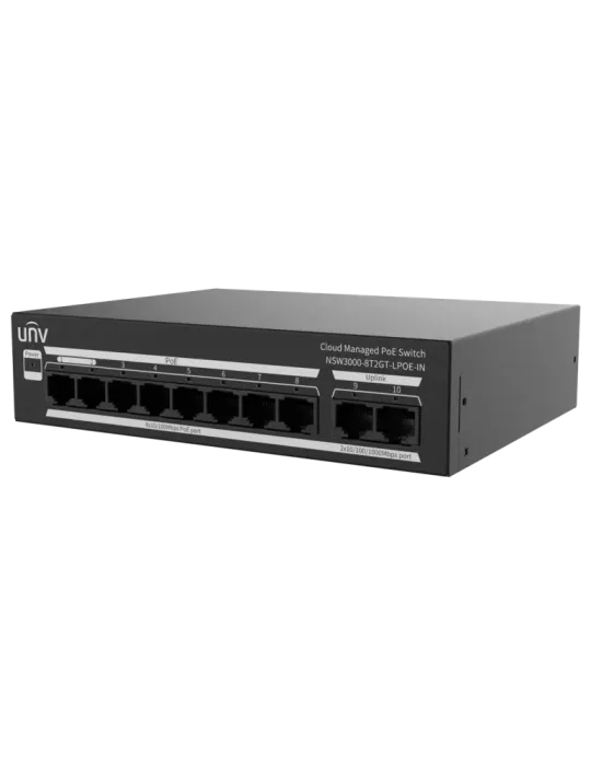 Uniview Switch PoE Cloud Gestionable Capa 2 - 8 PoE802.3af/at + 2 upli